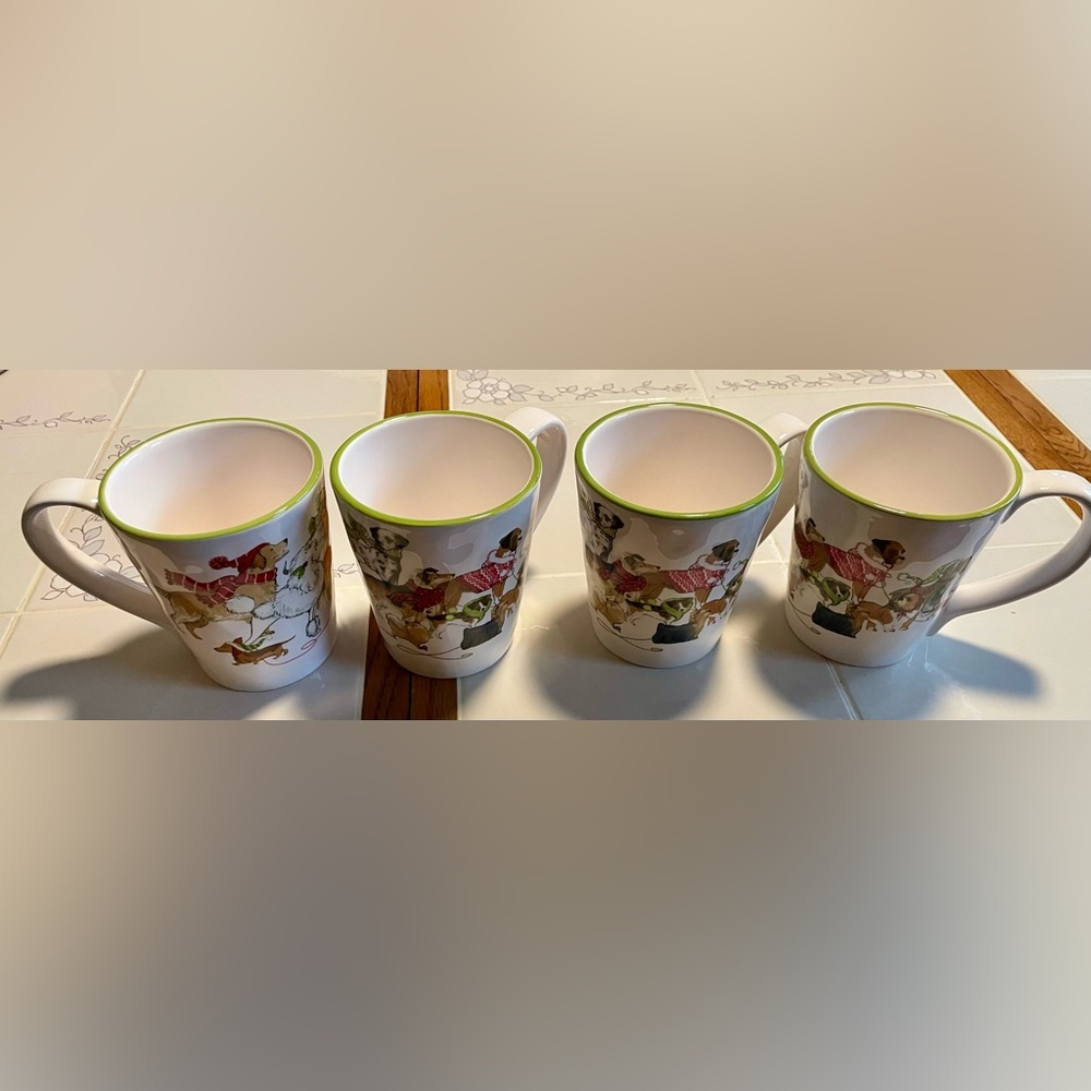 NWT Pier 1 Imports Park Ave Puppies set of 4 mugs